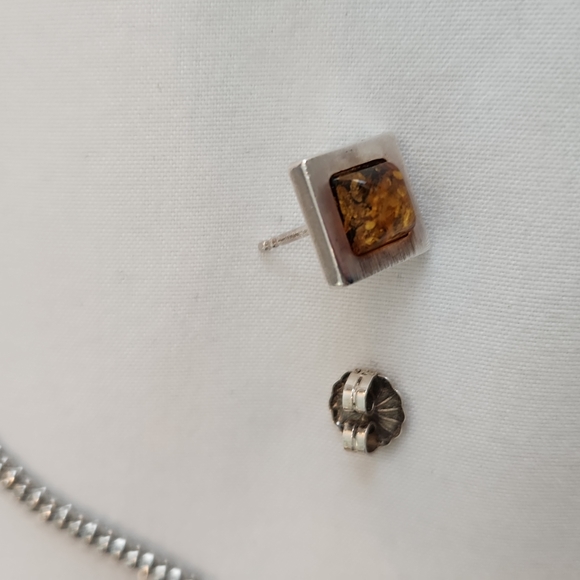 Sterling Amber Pendant & Earrings 18" - Picture 4 of 9